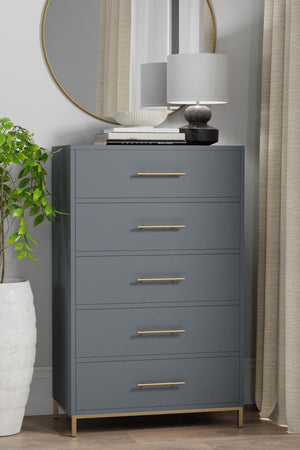 Homeroots 33" Gray Solid Wood Five Drawer Dresser - Stylish Vertical Chest For Elegant Bedroom Storage Solutions  Solid Wood 524130