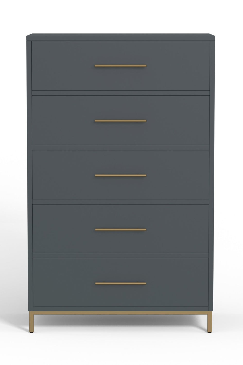HomeRoots 33" Solid Wood Five Drawer Dresser – Chic Gray Finish with Gold Accents for Modern Bedroom Storage 524130