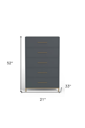 Homeroots 33" Gray Solid Wood Five Drawer Dresser - Stylish Vertical Chest For Elegant Bedroom Storage Solutions  Solid Wood 524130