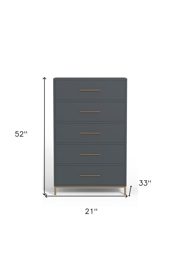 Homeroots 33" Gray Solid Wood Five Drawer Dresser - Stylish Vertical Chest For Elegant Bedroom Storage Solutions  Solid Wood 524130