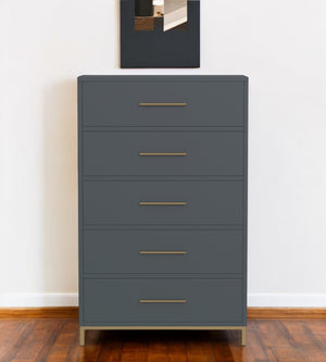 Homeroots 33" Gray Solid Wood Five Drawer Dresser - Stylish Vertical Chest For Elegant Bedroom Storage Solutions  Solid Wood 524130