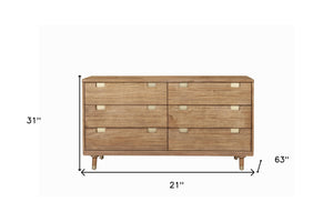 Homeroots 60" Sandy Brown Solid Wood Six Drawer Double Dresser  Solid Wood 524131