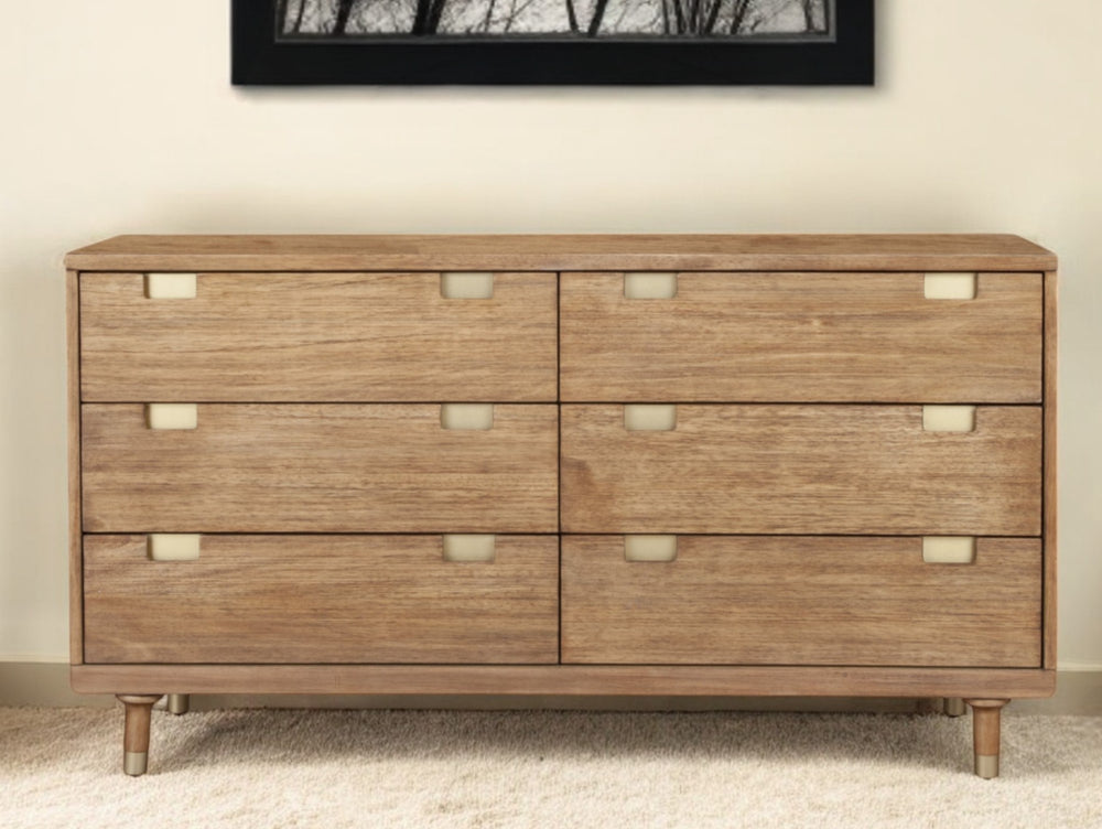 Homeroots 60" Sandy Brown Solid Wood Six Drawer Double Dresser  Solid Wood 524131