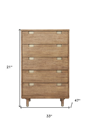 Homeroots 33" Brown Solid Wood Five Drawer Dresser - Stylish Vertical Chest With Ample Storage For Any Room  Solid Wood 524132