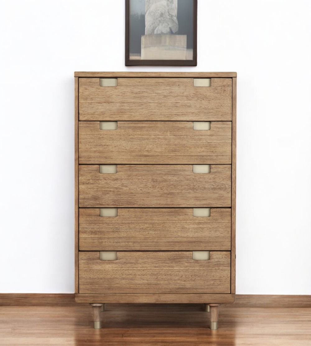 Homeroots 33" Brown Solid Wood Five Drawer Dresser - Stylish Vertical Chest With Ample Storage For Any Room  Solid Wood 524132