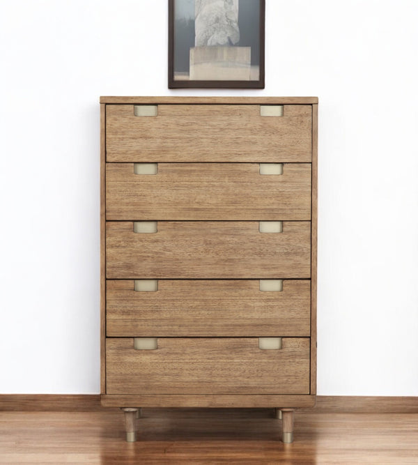 Homeroots 33" Brown Solid Wood Five Drawer Dresser - Stylish Vertical Chest With Ample Storage For Any Room  Solid Wood 524132