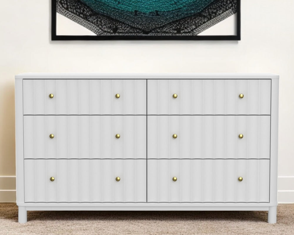 Homeroots 61" White Solid Wood Six Drawer Double Dresser  Solid Wood 524133