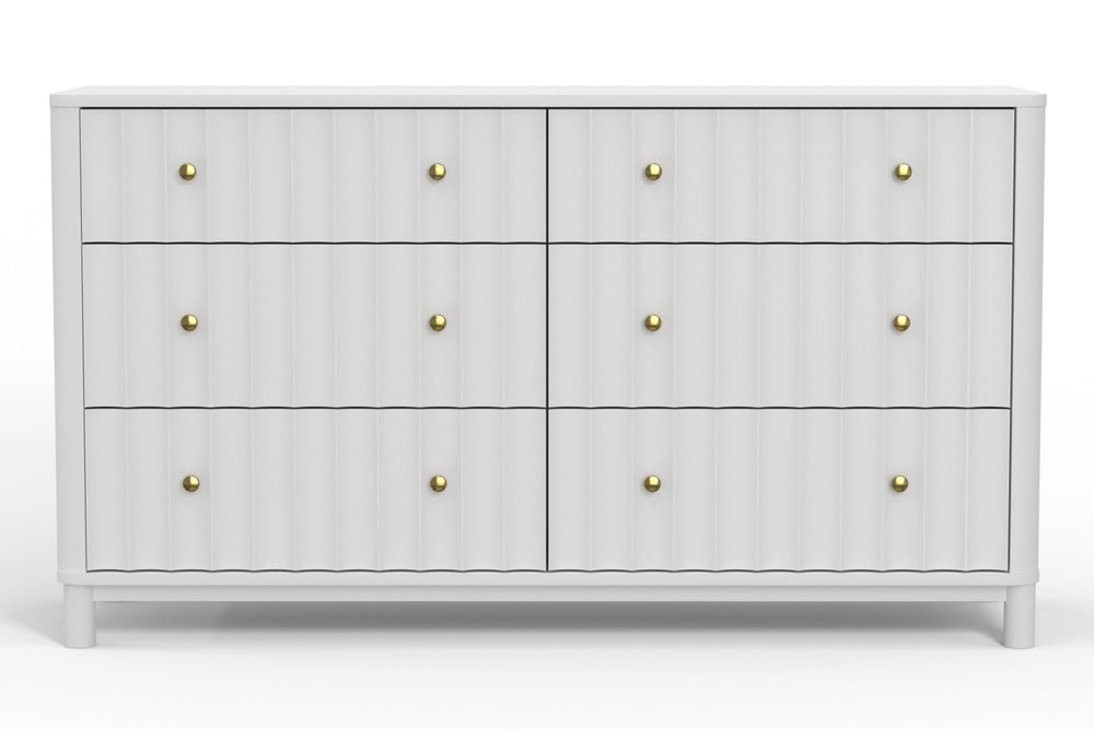 Homeroots 61" White Solid Wood Six Drawer Double Dresser  Solid Wood 524133
