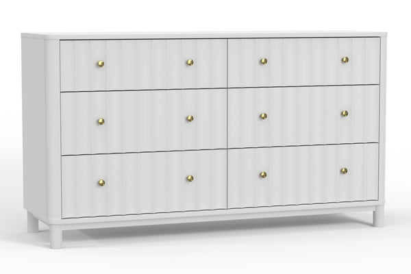 Homeroots 61" White Solid Wood Six Drawer Double Dresser  Solid Wood 524133