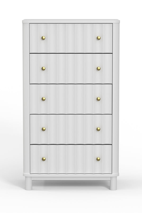 Homeroots 28" White Solid Wood Five Drawer Chest  Solid Wood 524134