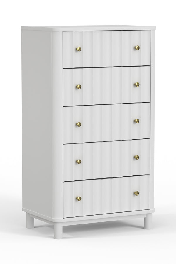 Homeroots 28" White Solid Wood Five Drawer Chest  Solid Wood 524134