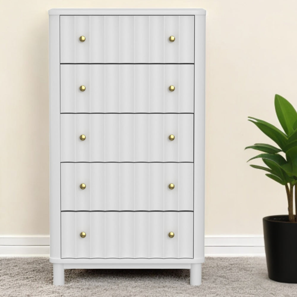 Homeroots 28" White Solid Wood Five Drawer Chest  Solid Wood 524134