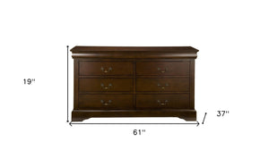 Homeroots 60" Brown Solid Wood Six Drawer Double Dresser  Solid Wood 524135