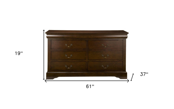 Homeroots 60" Brown Solid Wood Six Drawer Double Dresser  Solid Wood 524135