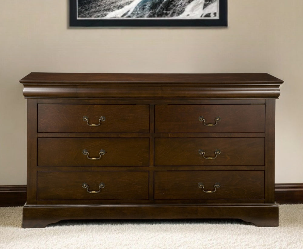 Homeroots 60" Brown Solid Wood Six Drawer Double Dresser  Solid Wood 524135