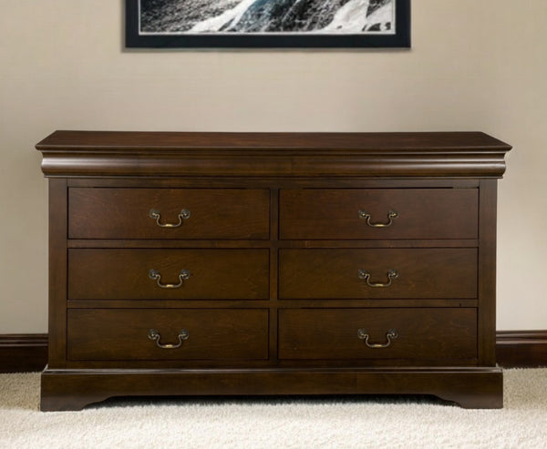 Homeroots 60" Brown Solid Wood Six Drawer Double Dresser  Solid Wood 524135