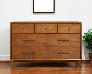HomeRoots 56" Timeless Brown Solid Wood Double Dresser with Seven Drawers for Stylish Bedroom Storage Solution 7 524140