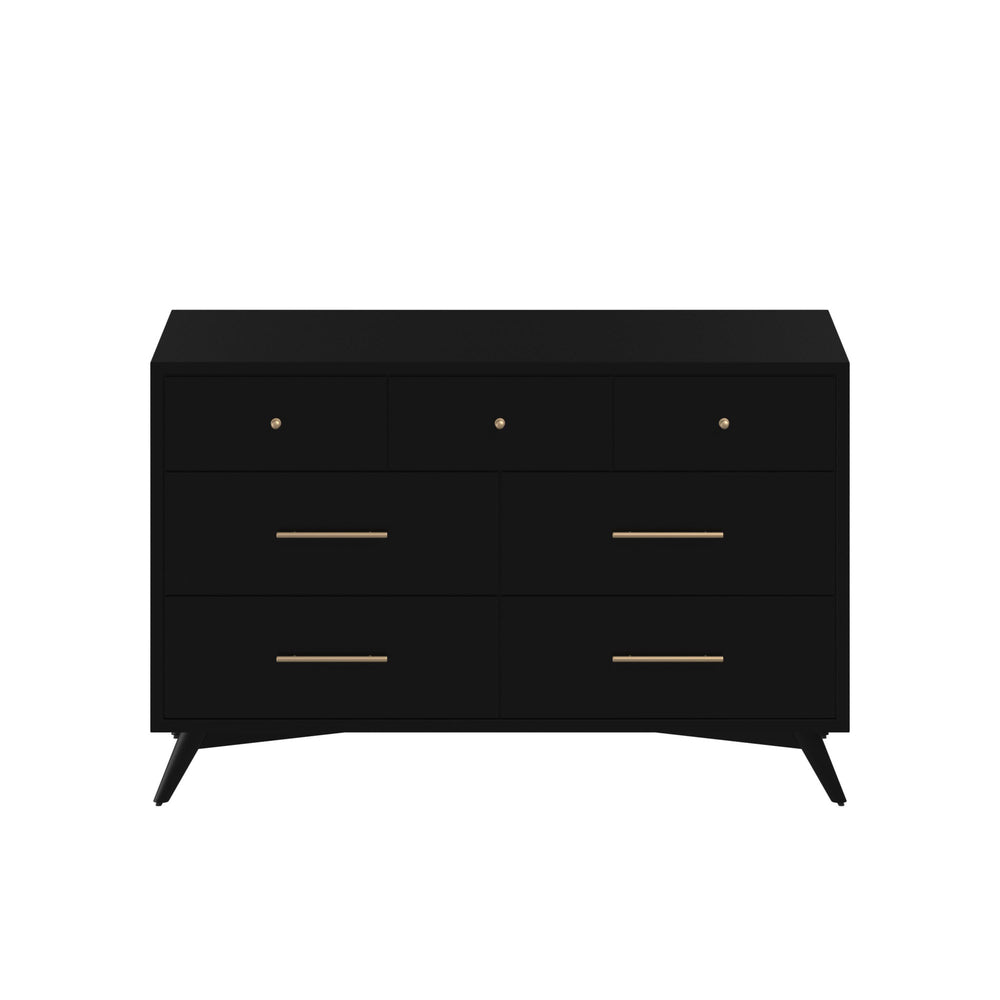 Homeroots 56" Black Solid Wood Seven Drawer Double Dresser  Solid Wood 524142