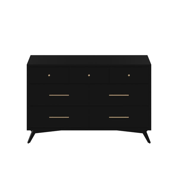 Homeroots 56" Black Solid Wood Seven Drawer Double Dresser  Solid Wood 524142