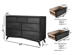 Homeroots 56" Black Solid Wood Seven Drawer Double Dresser  Solid Wood 524142