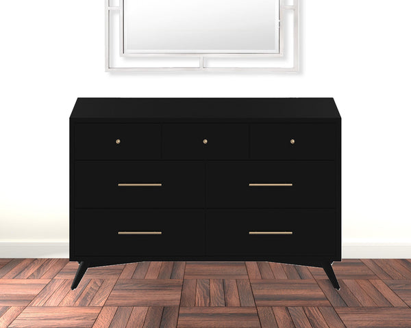 Homeroots 56" Black Solid Wood Seven Drawer Double Dresser  Solid Wood 524142