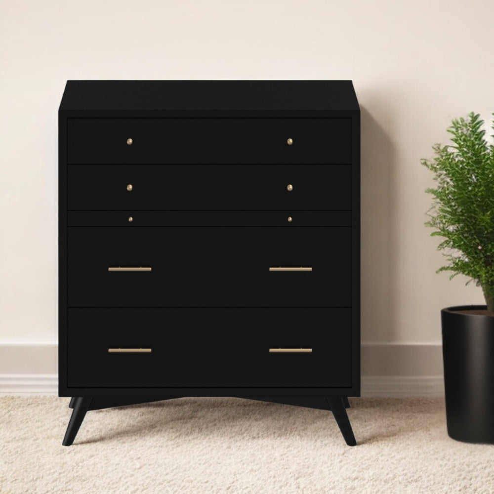 Homeroots 38" Black Solid Wood Four Drawer Chest  Solid Wood 524143