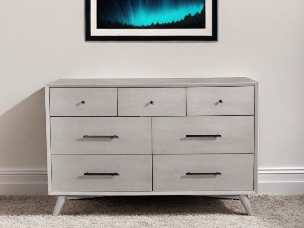 Homeroots 59" Gray Solid Wood Seven Drawer Double Dresser  Solid Wood 524144