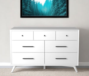 Homeroots 56" White Solid Wood Seven Drawer Double Dresser  Solid Wood 524146