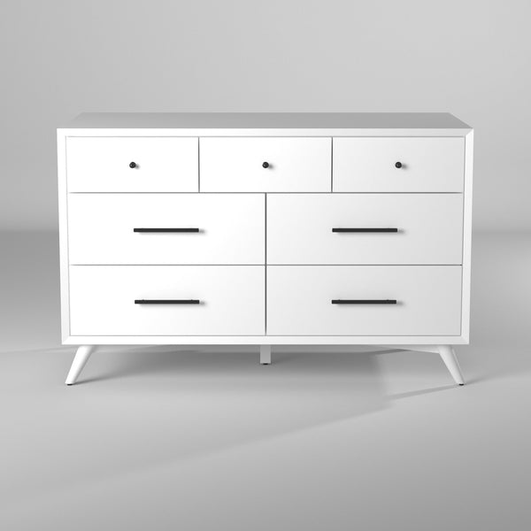 Homeroots 56" White Solid Wood Seven Drawer Double Dresser  Solid Wood 524146