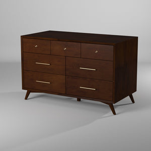 Homeroots 60" Walnut Solid Wood Seven Drawer Double Dresser - Stylish, Durable Storage For Your Bedroom Essentials  Solid Wood 524148