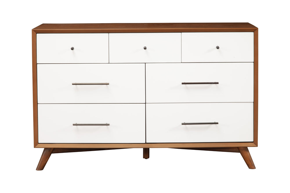 Homeroots 56" Brown And White Solid Wood Seven Drawer Double Dresser  Solid Wood 524152