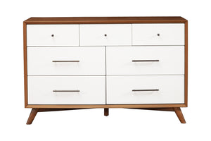 Homeroots 56" Brown And White Solid Wood Seven Drawer Double Dresser  Solid Wood 524152