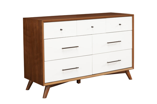 Homeroots 56" Brown And White Solid Wood Seven Drawer Double Dresser  Solid Wood 524152