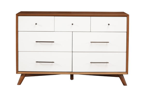 Homeroots 56" Brown And White Solid Wood Seven Drawer Double Dresser  Solid Wood 524152