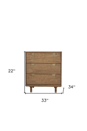 Homeroots 33" Brown Solid Wood Three Drawer Dresser - Stylish Storage Solution For Modern Bedrooms & Organizing  Solid Wood 524156