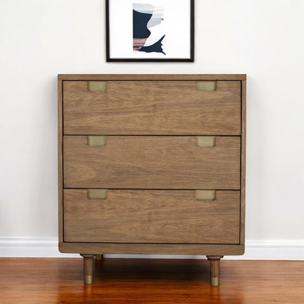 Homeroots 33" Brown Solid Wood Three Drawer Dresser - Stylish Storage Solution For Modern Bedrooms & Organizing  Solid Wood 524156