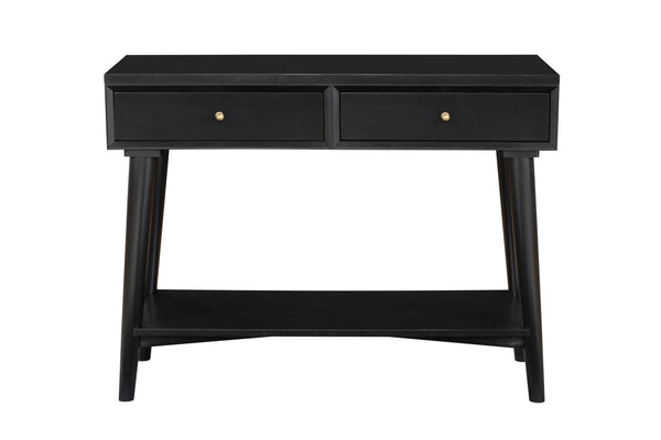 Homeroots 42" Black Floor Shelf Console Table With Shelves And Drawers   524159