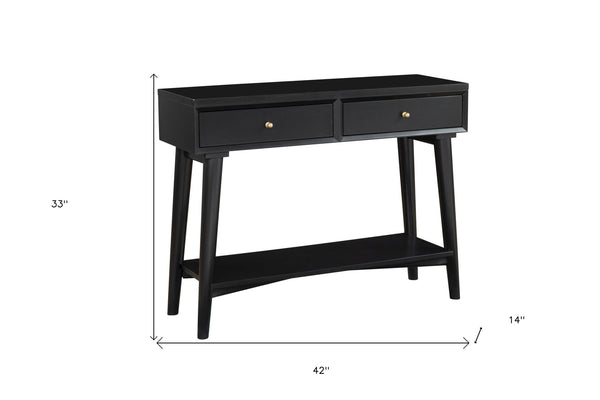 Homeroots 42" Black Floor Shelf Console Table With Shelves And Drawers   524159