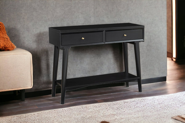 Homeroots 42" Black Floor Shelf Console Table With Shelves And Drawers   524159