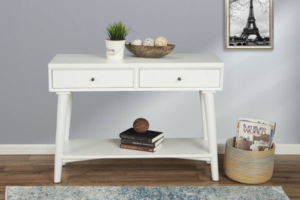 Homeroots 42" White Solid Wood Console Table With Shelves And Drawers   524160