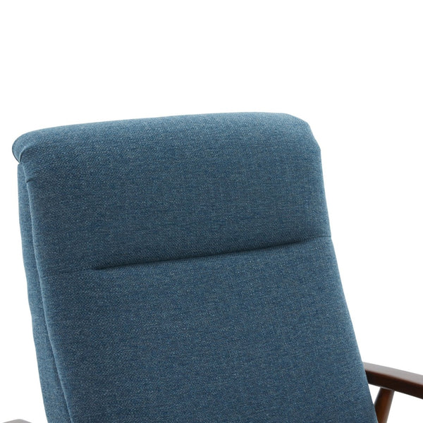 English Elm Tustin Mid-century Push Back Recliner with Chestnut Wood Arms and Performance Fabric Blue B050P429144