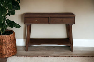 Homeroots 42" Brown Solid And Manufactured Wood Floor Shelf Console Table With Storage With Storage   524161