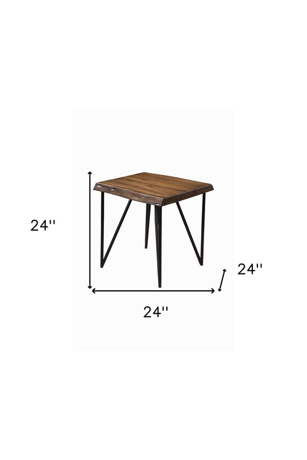 Homeroots 24" Black And Wood Brown Solid Wood End Table   524163
