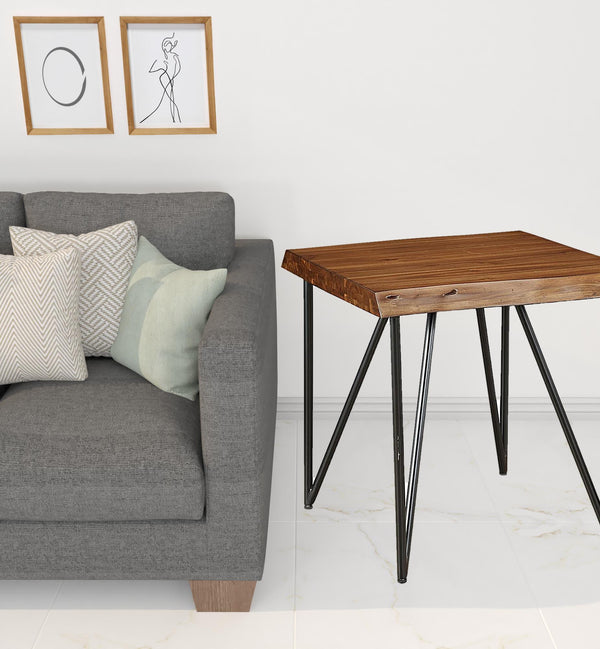 Homeroots 24" Black And Wood Brown Solid Wood End Table   524163