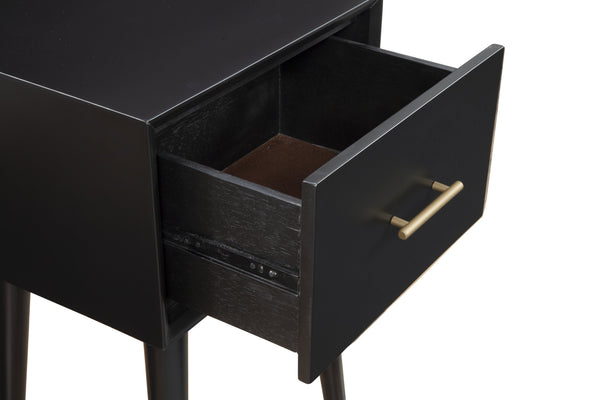 Homeroots 18" Black Mid Century Mod Wood End Table With Drawer   524165