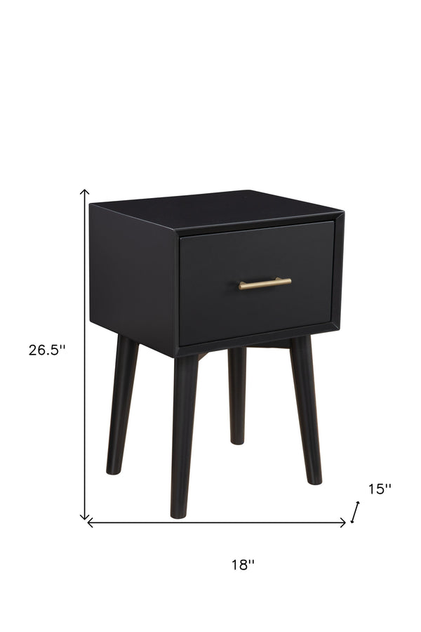 Homeroots 18" Black Mid Century Mod Wood End Table With Drawer   524165