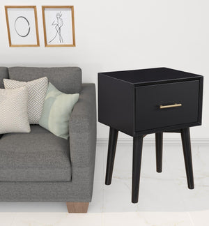 Homeroots 18" Black Mid Century Mod Wood End Table With Drawer   524165