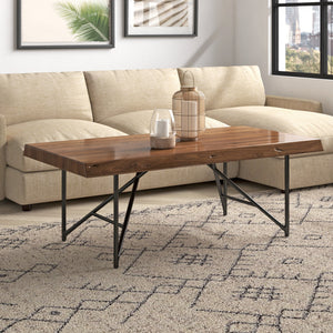 Homeroots 50" Brown And Black Solid Wood And Metal Coffee Table   524169