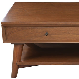 HomeRoots 48" Brown Solid Wood Coffee Table - Mid-Century Style with Drawer for Stylish & Functional Living Spaces 524170