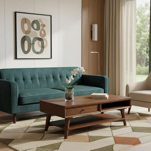 HomeRoots 48" Brown Solid Wood Coffee Table - Mid-Century Style with Drawer for Stylish & Functional Living Spaces 524170